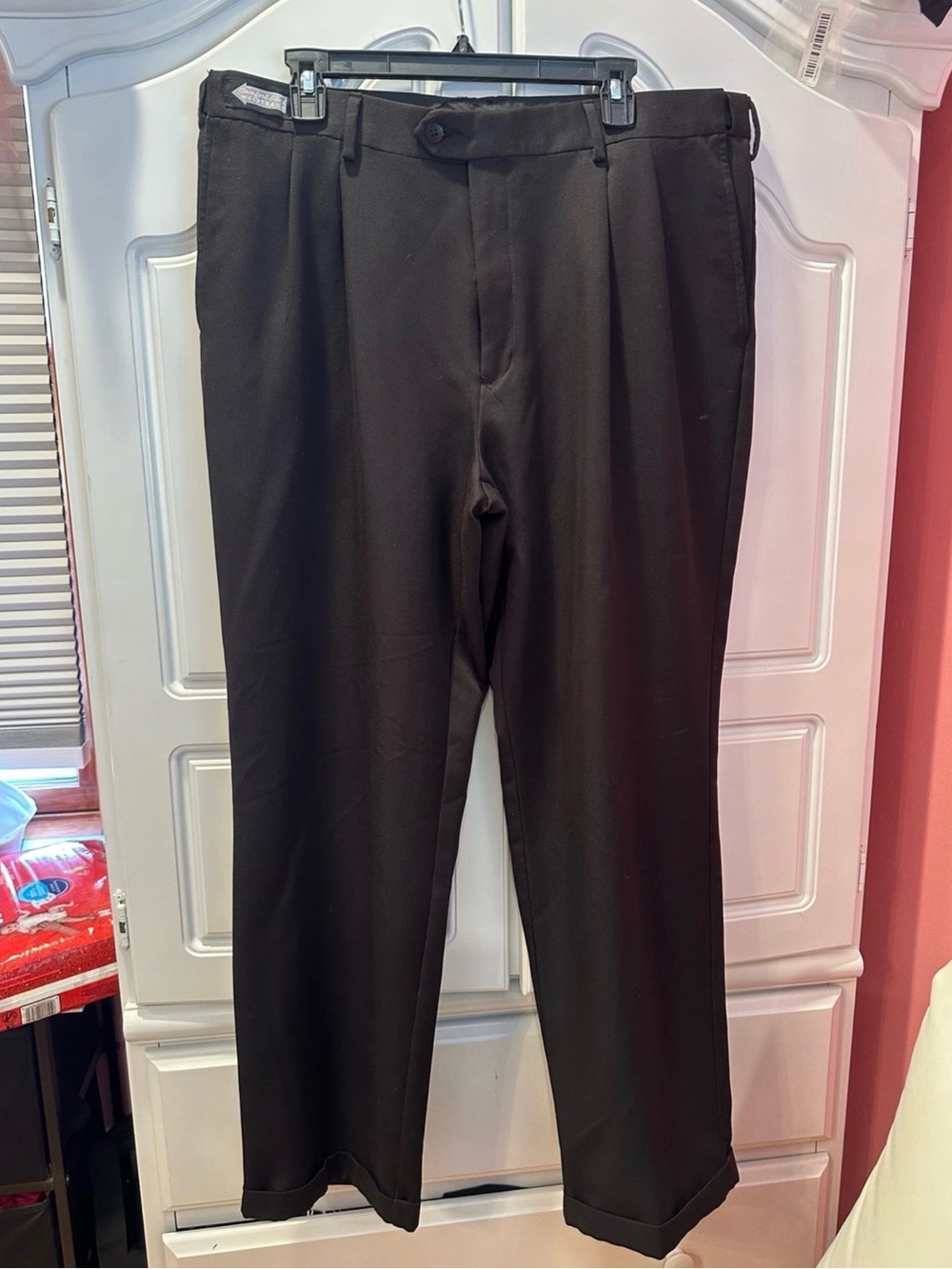 Savane Comfort Plus Dress Pants Mens 38x32 Black Pleated Cuffed Career Slacks